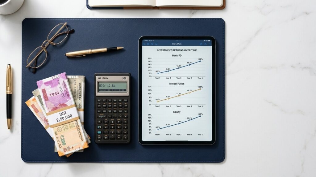 Financial calculator displaying high interest rate calculations for zero balance savings accounts